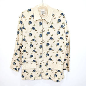 KWBL Los Angeles Vintage Womens Medium Full Zip Cotton Flax Floral Jacket